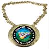 Express Medals Custom Billiards Pool 8 9 Ball Champ Chain Trophy with 2 Lines of Personalized Text on a Large Rigid Plastic Award Medal and 34 Inch Long Gold Color Neck Chain. MY409 view 1