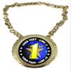 Express Medals Custom First Place 1st Champ Chain Trophy with 2 Lines of Personalized Text on a Large Rigid Plastic Award Medal and 34 Inch Long Gold Color Neck Chain. FCL581 view 1