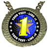 Express Medals Custom First Place 1st Champ Chain Trophy with 2 Lines of Personalized Text on a Large Rigid Plastic Award Medal and 34 Inch Long Gold Color Neck Chain. FCL581 view 2