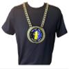 Express Medals Custom First Place 1st Champ Chain Trophy with 2 Lines of Personalized Text on a Large Rigid Plastic Award Medal and 34 Inch Long Gold Color Neck Chain. FCL581 view 3