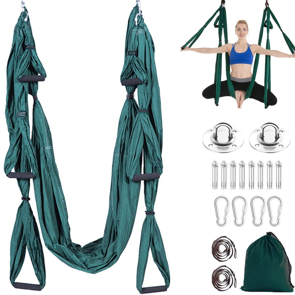 Aerial Yoga Swing Set Trapeze Hammock Kit Ultra Strong Anti-gravity Flying Sling Inversion Swing Tool Set for Air Yoga Inversion Exercises (Green)