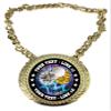 Express Medals Custom Cheerleading Cheer Champ Chain Trophy with 2 Lines of Personalized Text on a Large Rigid Plastic Award Medal and 34 Inch Long Gold Color Neck Chain. MY413 view 1