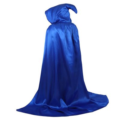 Grebrafan Unisex Hooded Cloak Satin Full Length Carnival Party Cape (X-Large, Blue)
