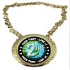 Express Medals Custom 2nd Second Place Champ Chain Trophy with 2 Lines of Personalized Text on a Large Rigid Plastic Award Medal and 34 Inch Long Gold Color Neck Chain. MY462 view 1