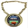 Express Medals Custom Football Champ Chain Trophy with 2 Lines of Personalized Text on a Large Rigid Plastic Award Medal and 34 Inch Long Gold Color Neck Chain. EG120 view 1