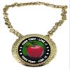 Express Medals Custom Apple Teacher Best Gift Champ Chain Trophy with 2 Lines of Personalized Text on a Large Rigid Plastic Award Medal and 34 Inch Long Gold Color Neck Chain. FCL403 view 1