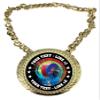 Express Medals Custom Weight Lifter Lifting Champ Chain Trophy with 2 Lines of Personalized Text on a Large Rigid Plastic Award Medal and 34 Inch Long Gold Color Neck Chain. MY484 view 1