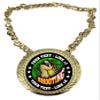 Express Medals Custom Shotgun Shooting Champ Chain Trophy with 2 Lines of Personalized Text on a Large Rigid Plastic Award Medal and 34 Inch Long Gold Color Neck Chain. FCL535 view 1