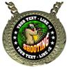 Express Medals Custom Shotgun Shooting Champ Chain Trophy with 2 Lines of Personalized Text on a Large Rigid Plastic Award Medal and 34 Inch Long Gold Color Neck Chain. FCL535 view 2