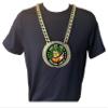 Express Medals Custom Shotgun Shooting Champ Chain Trophy with 2 Lines of Personalized Text on a Large Rigid Plastic Award Medal and 34 Inch Long Gold Color Neck Chain. FCL535 view 3