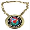 Express Medals Custom Field Hockey Champ Chain Trophy with 2 Lines of Personalized Text on a Large Rigid Plastic Award Medal and 34 Inch Long Gold Color Neck Chain. MY473 view 1