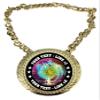 Express Medals Custom Science Fair Project Champ Chain Trophy with 2 Lines of Personalized Text on a Large Rigid Plastic Award Medal and 34 Inch Long Gold Color Neck Chain. MY438 view 1