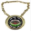 Express Medals Custom Fantasy Football Champ Chain Trophy with 2 Lines of Personalized Text on a Large Rigid Plastic Award Medal and 34 Inch Long Gold Color Neck Chain. FCL473 view 1