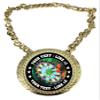 Express Medals Custom Darts Champ Chain Trophy with 2 Lines of Personalized Text on a Large Rigid Plastic Award Medal and 34 Inch Long Gold Color Neck Chain. MY418 view 1