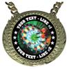 Express Medals Custom Darts Champ Chain Trophy with 2 Lines of Personalized Text on a Large Rigid Plastic Award Medal and 34 Inch Long Gold Color Neck Chain. MY418 view 2