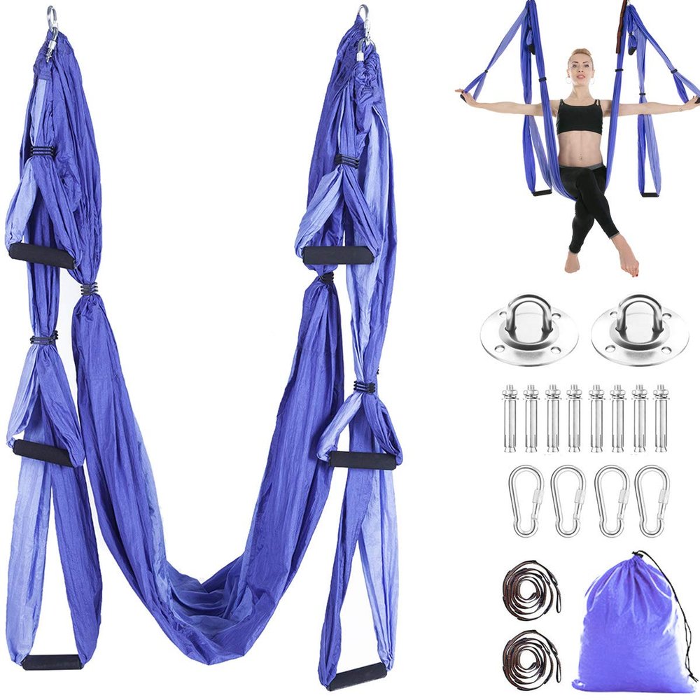 Aerial Yoga Swing Set Trapeze Hammock Kit Ultra Strong Antigravity Flying Sling Inversion Swing Tools for Air Yoga Inversion Fitness (Mixed Purple)