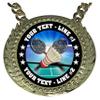 Express Medals Custom Badminton Champ Chain Trophy with 2 Lines of Personalized Text on a Large Rigid Plastic Award Medal and 34 Inch Long Gold Color Neck Chain. FCL409 view 2