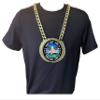 Express Medals Custom Badminton Champ Chain Trophy with 2 Lines of Personalized Text on a Large Rigid Plastic Award Medal and 34 Inch Long Gold Color Neck Chain. FCL409 view 3