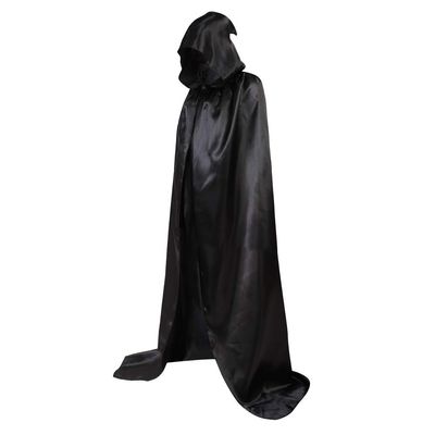 Grebrafan Unisex Hooded Cloak Satin Full Length Cosplay Devil Cape (Large, Black)