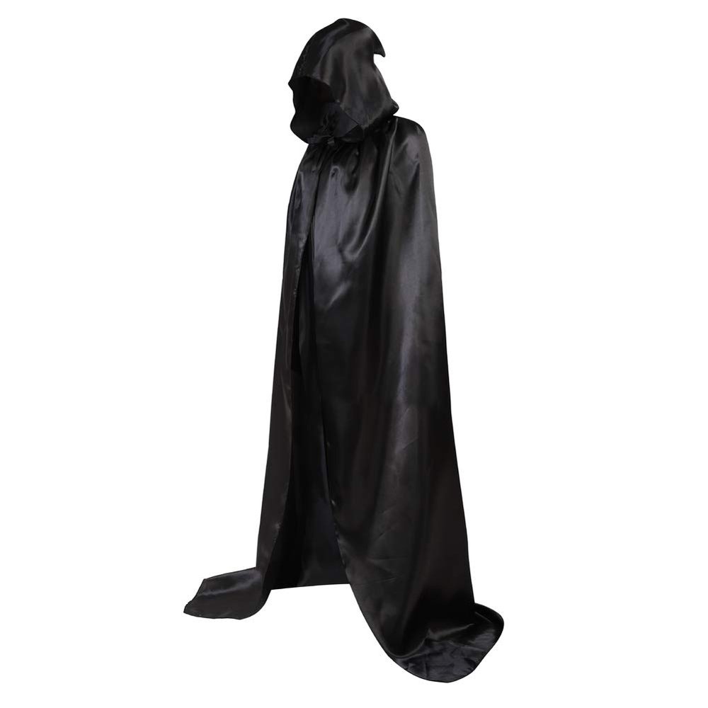 Grebrafan Unisex Hooded Cloak Satin Full Length Cosplay Devil Cape (Large, Black)