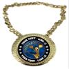 Express Medals Custom Cheerleading Champ Chain Trophy with 2 Lines of Personalized Text on a Large Rigid Plastic Award Medal and 34 Inch Long Gold Color Neck Chain. EG16 view 1
