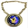 Express Medals Custom Figure Skating Champ Chain Trophy with 2 Lines of Personalized Text on a Large Rigid Plastic Award Medal and 34 Inch Long Gold Color Neck Chain. FCL468 view 1
