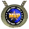 Express Medals Custom MVP Most Valuable Player Champ Chain Trophy with 2 Lines of Personalized Text on a Large Rigid Plastic Award Medal and 34 Inch Long Gold Color Neck Chain. FCL518 view 2