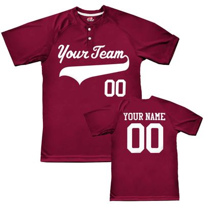 Custom Baseball Jersey 2 Button Solid Color with Logo| Cardinal | Youth Small