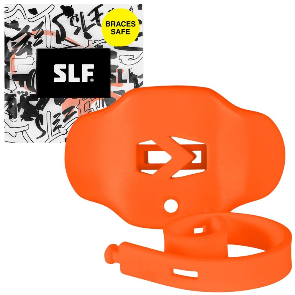 SLEEFS Football Mouth Guard - Adult/Youth Mouthguard with Strap - Lip/Teeth Protector Mouthpiece - No Boil - for Youth/Adults, Maximum Air Flow, for All Sports - Orange