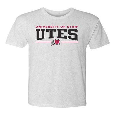 CornBorn Utah Utes Apparel Men - Premium Tri-Blend Arch Utes 3 Stripe Logo - Heather White - Small