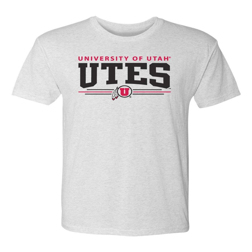 CornBorn Utah Utes Apparel Men - Premium Tri-Blend Arch Utes 3 Stripe Logo - Heather White - Small