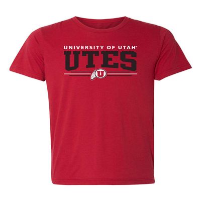 CornBorn Utah Utes Mens Tshirt - Premium Tri-Blend Arch Utes 3 Stripe Logo - Red - Large