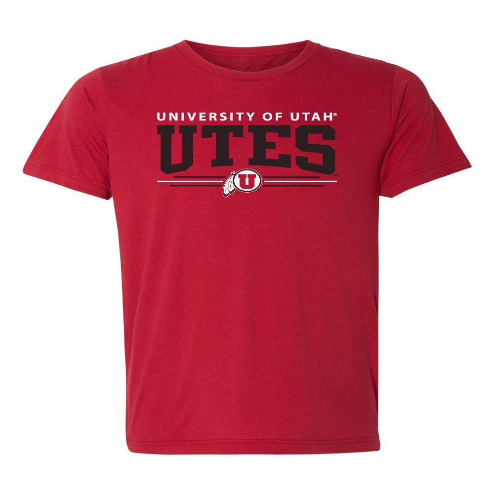 CornBorn Utah Utes Mens Tshirt - Premium Tri-Blend Arch Utes 3 Stripe Logo - Red - Large