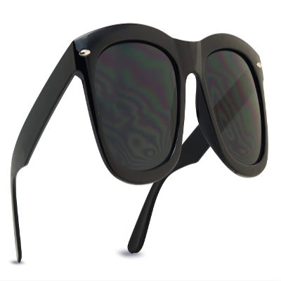 ShadyVEU Super Dark Lens Round Sunglasses Retro Thick Border Frame Spring Hinge UV Protection Migraine Shades (Glossy Black)