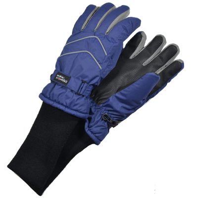SnowStoppers Kid's Waterproof Long Cuff Winter Gloves (Navy, Small)