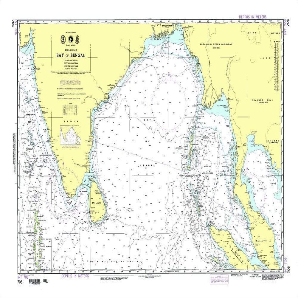 Paradise Cay Publications NGA Chart 706: Bay of Bengal [Indian Ocean], Approx. Size 21" x 31" (Small Format Waterproof)