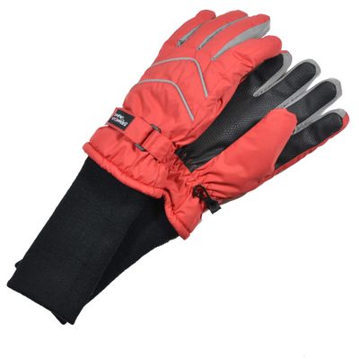 SnowStoppers Kid's Waterproof Long Cuff Winter Gloves (Red, Extra large)
