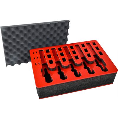 Pistol & Magazine Storage Foam Insert For Pelican P-1500 Case | 2 Piece Set | Pre-Cut Military Grade Polyethylene Base And Protective Lid Liner (Case Not Included)| 5 Pistol 18 Magazine | Red