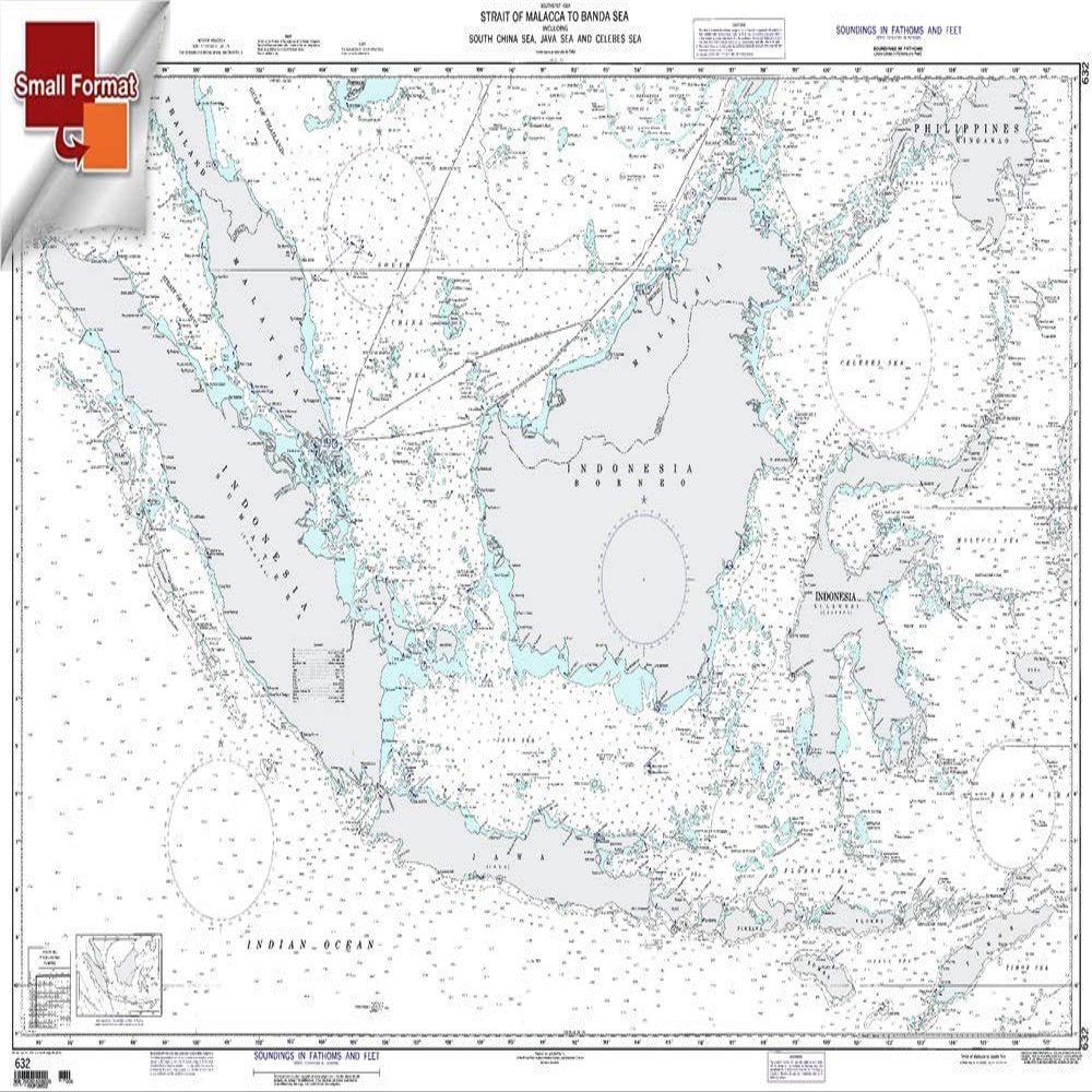 Paradise Cay Publications NGA Chart 632: Strait of Malacca to Banda Sea, Approx. Size 21" x 32" (Small Format Waterproof)