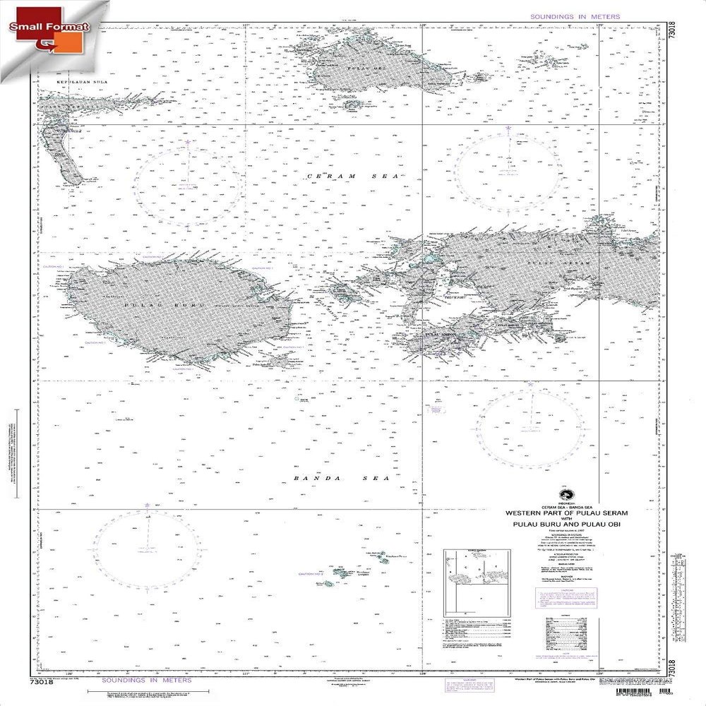 Paradise Cay Publications NGA Chart 73018: Western Part of Pulau Seram with Pulau Buru & Pulau OBI, Approx. Size 21" x 28" (Small Format Waterproof)