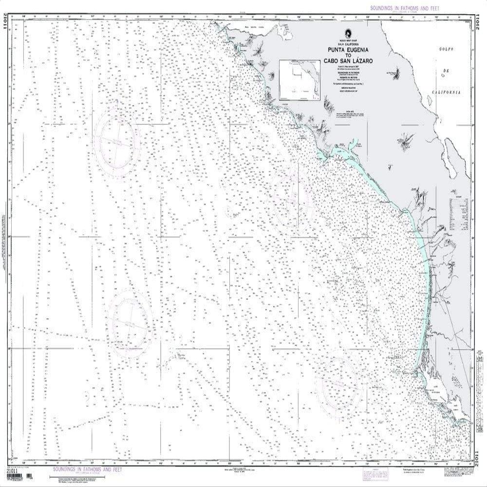 Paradise Cay Publications NGA Chart 21011: Punta Eugenia to Cabo San Lazaro [Mexico, Approx. Size 21" x 31" (Small Format Waterproof)