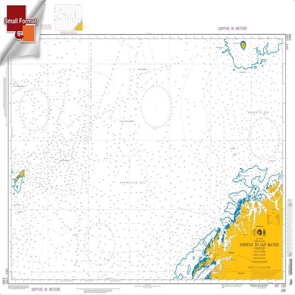 Paradise Cay Publications NGA Chart 100: Norway to Jan Mayen, Approx. Size 21" x 29" (Small Format Waterproof)