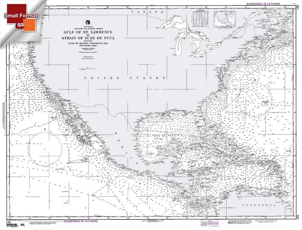 Paradise Cay Publications NGA Chart 145: Gulf of St Lawrence to Str of Juan de Fuca, Approx. Size 21" x 28" (Small Format Waterproof)