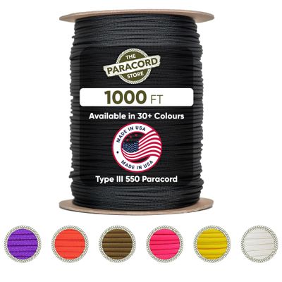 The Paracord Store | Type III 550 Paracord - 1000 FT Spool, Blank | Heavy Duty 7 Strand Tactical Paracord - USA Made Nylon Outdoor Parachute Cord for Camping, Fishing & More - Survival Cord