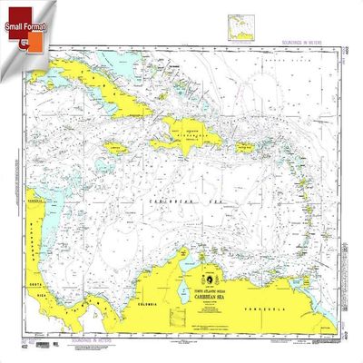 Paradise Cay Publications NGA Chart 402: Caribbean Sea, Approx. Size 21" x 29" (Small Format Waterproof)