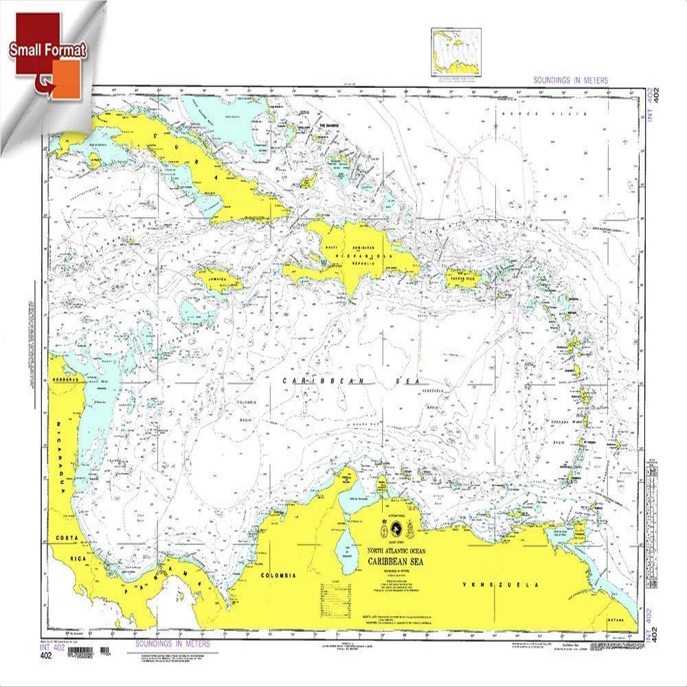 Paradise Cay Publications NGA Chart 402: Caribbean Sea, Approx. Size 21" x 29" (Small Format Waterproof)