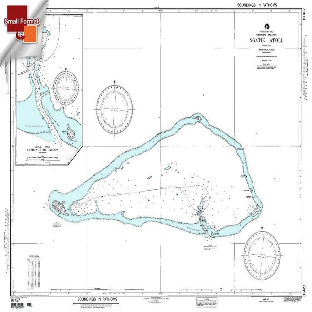 Paradise Cay Publications NGA Chart 81427: Ngatik Atoll Caroline is, Approx. Size 21" x 28" (Small Format Waterproof)