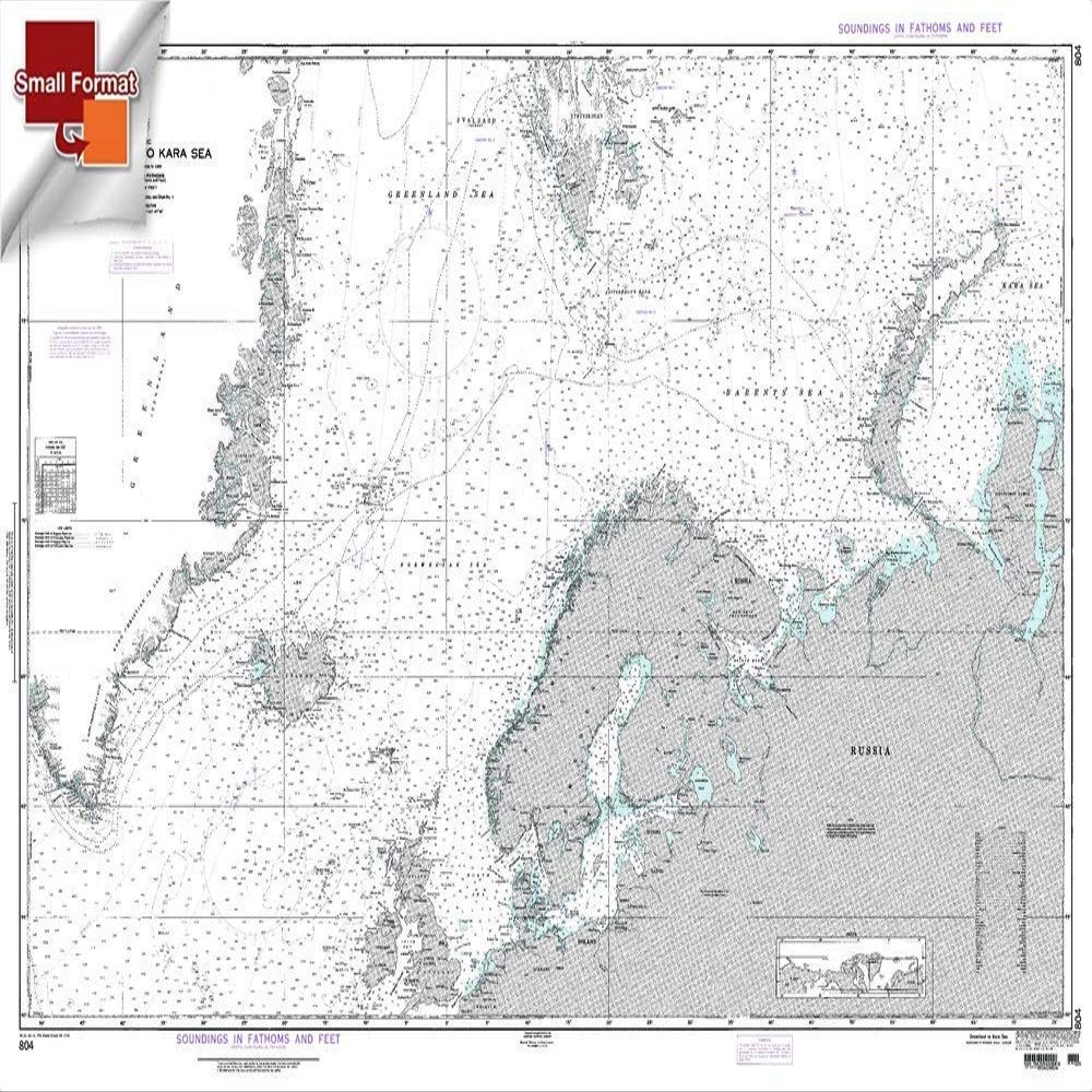 Paradise Cay Publications NGA Chart 804: Greenland to Kara Sea, Approx. Size 21" x 31" (Small Format Waterproof)
