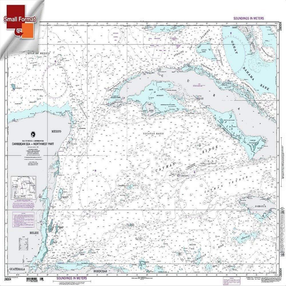 Paradise Cay Publications NGA Chart 28004: Caribbean Sea - Northwest Part, Approx. Size 21" x 28" (Small Format Waterproof)