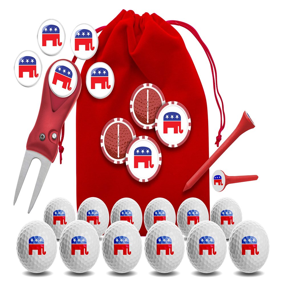 Clip Wipes Republican Golf Balls | Republican Golf Gifts & Accessories Package #7 (Seal-Red)